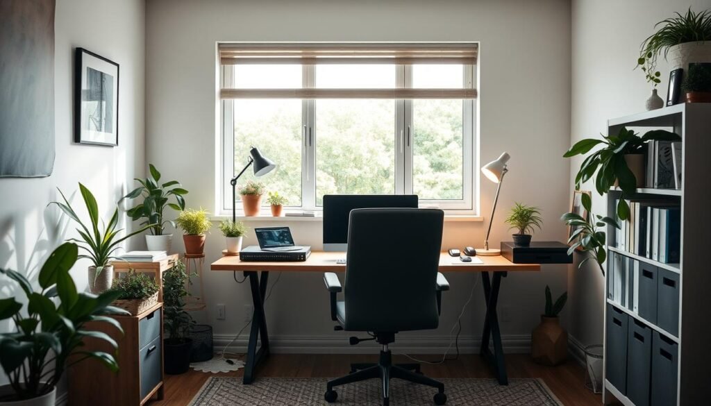 Espacio de trabajo en casa ergonómico y bien organizado Espacio de trabajo en casa ergonómico y bien organizado